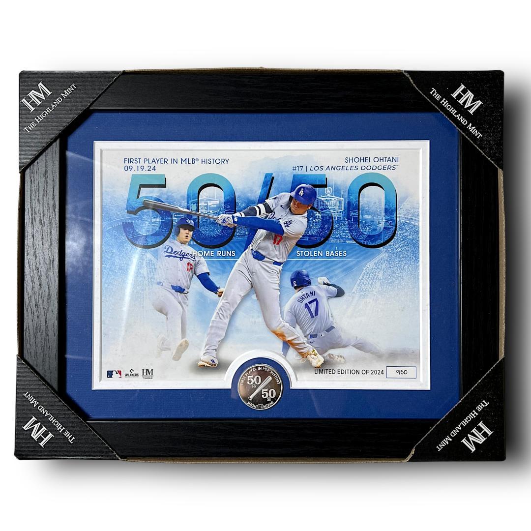 MLB公式 大谷翔平 2024個限定 50/50 フォトフレーム 付き A 大谷翔平 シーズン50本塁打50盗塁達成記念モデル 海外取寄 コイン付額
