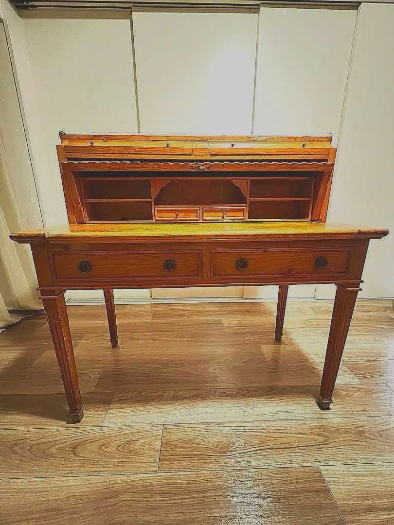 送料込み ロールトップデスク 蛇腹 チーク フランス アンティーク
