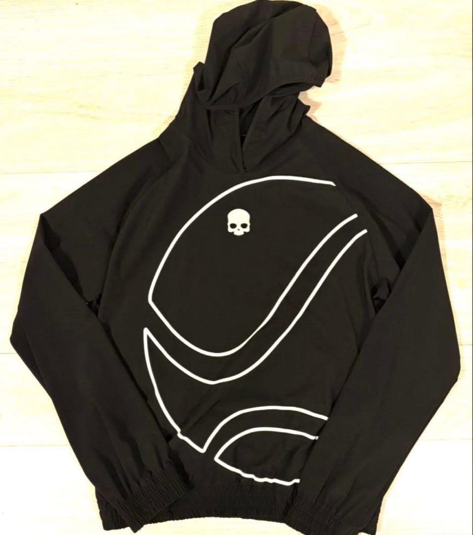 スカルプリント 黒 フード付きナイロンパーカー スタッズスカルZIPパーカー | VOLCAN&APHRODITE