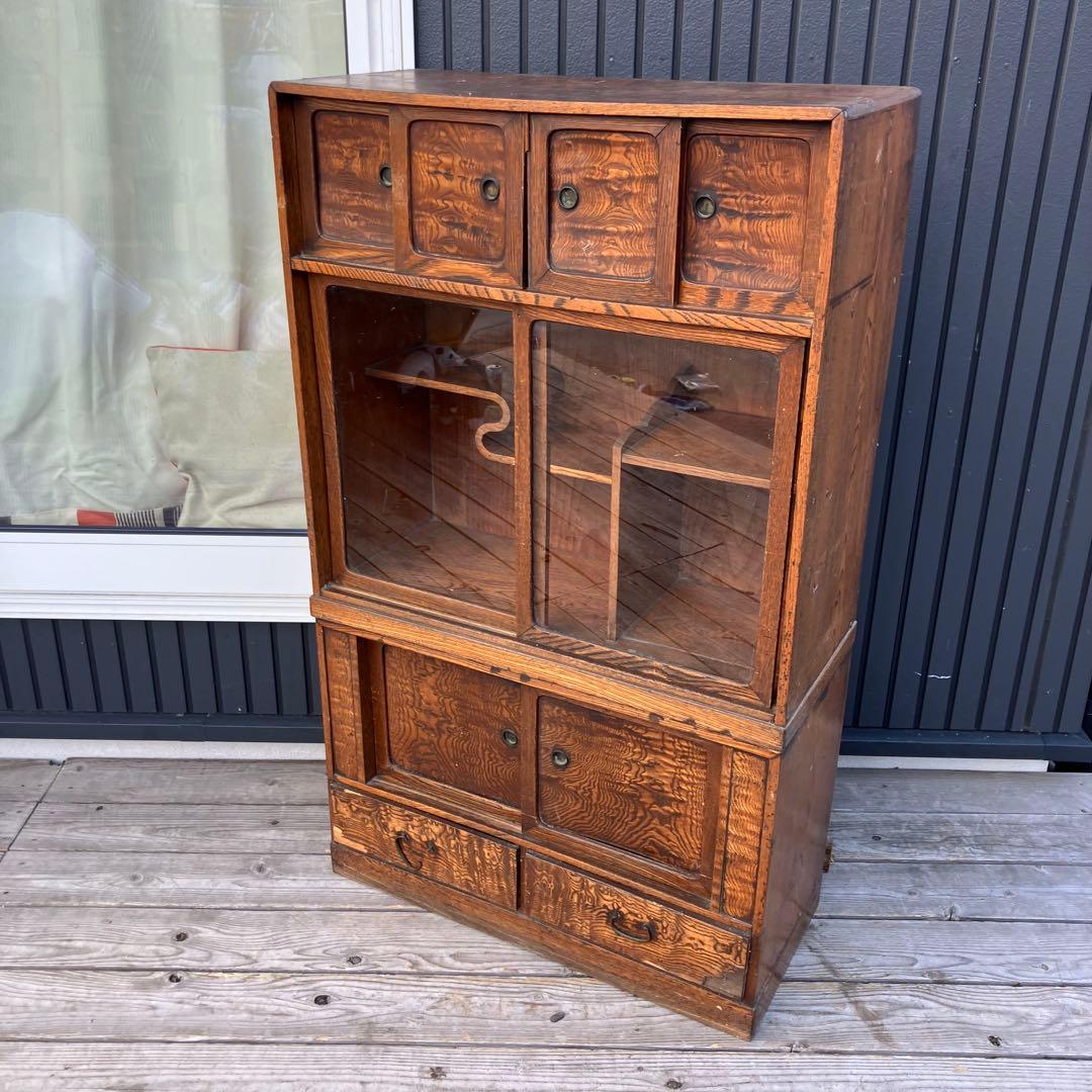 昭和レトロ 茶箪笥 飾り棚 ガラス扉 サイドボード 古家具 古民家